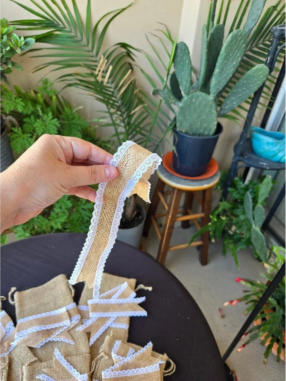 Rustic Burlap Drawstring Gift Bags with Lace Ribbon Wedding Favor Lot